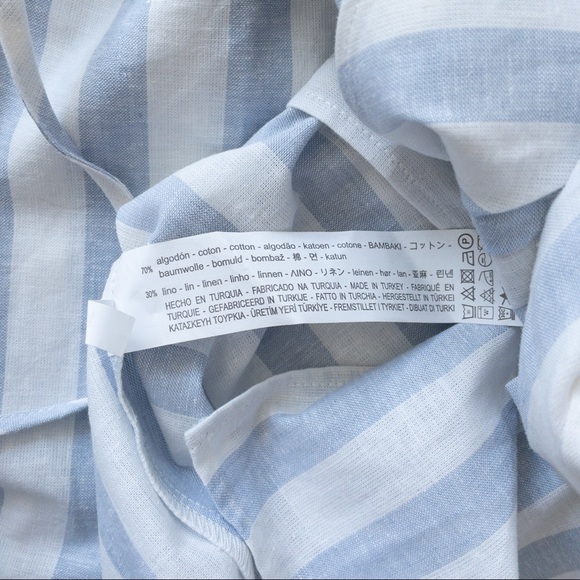 Zara Denim Blue and White Stripes Ruffle Linen Wrap Dress, NWT, XS - Picture 7 of 7